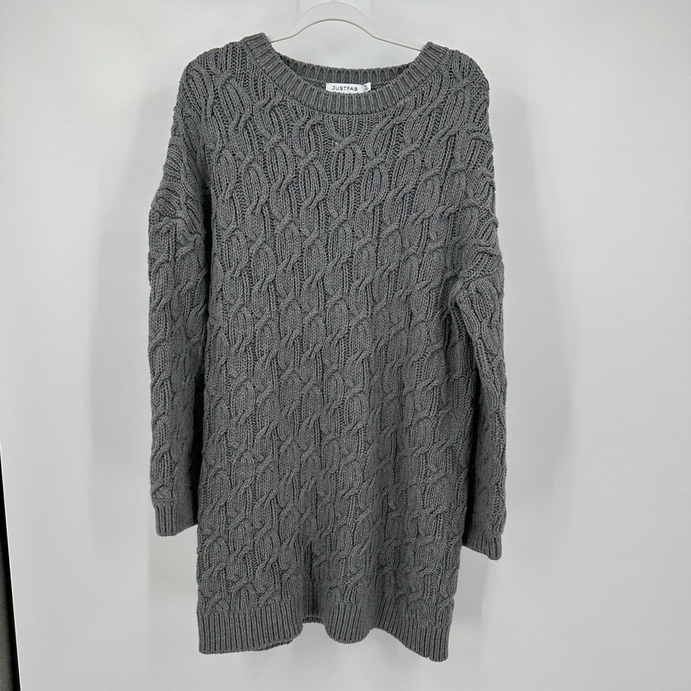 Womens Preppy Cable Knit Sweater Dress Size XL Old Money Minimalist Gray